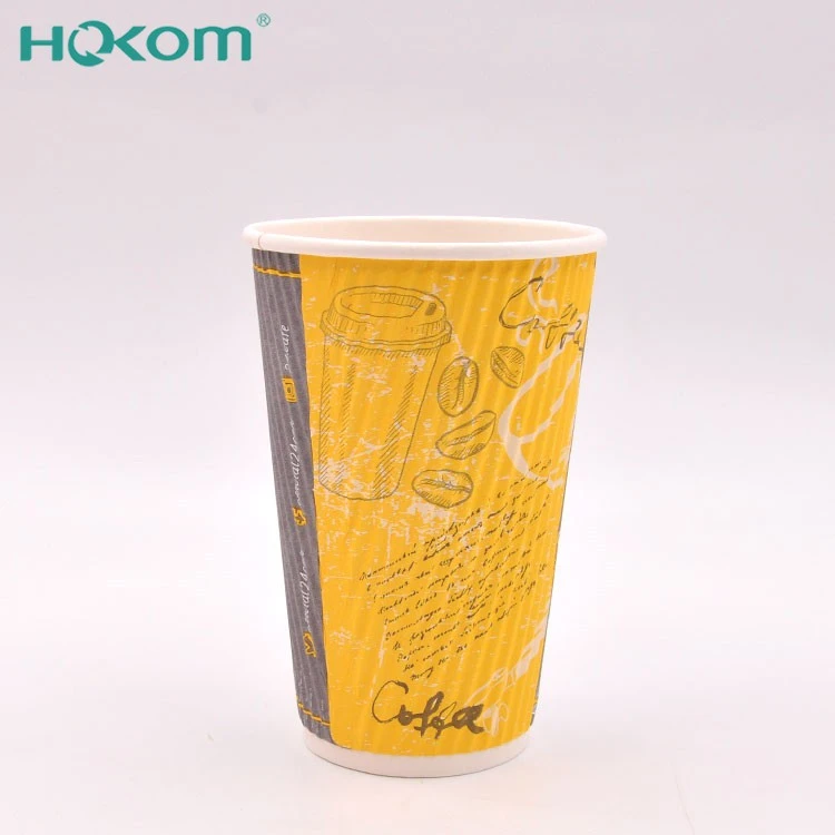 Hokom Manufacturer's Eco-Friendly Disposable Ripple Double Wall Paper Cup Biodegradable And Compostable For Takeaway Hot Beverages