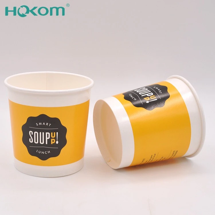 Hokom 2025 New Product Eco-friendly Custom Flexo Printing Soup Container Takeway White Paper Soup Bowls