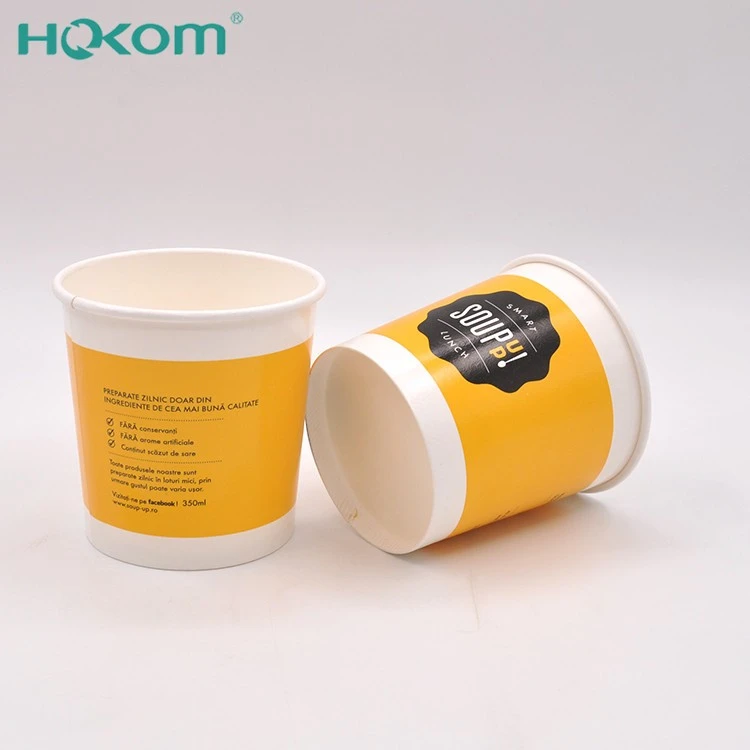 Hokom 2025 New Product Eco-friendly Custom Flexo Printing Soup Container Takeway White Paper Soup Bowls