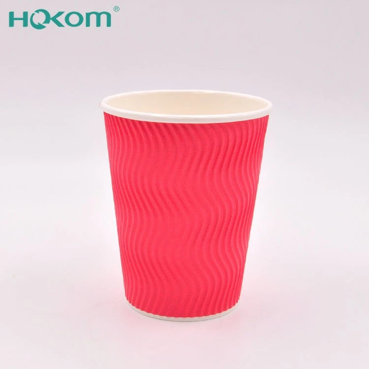 Hokom 2025 New Product High Quality 12oz Ripple Coffee Paper Cups Disposable Ripple Coffee Cups With Lids