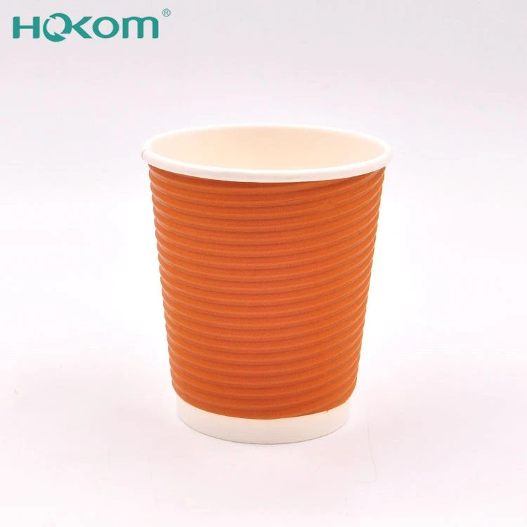 Hokom 2025 New Product High Quality 12oz Ripple Coffee Paper Cups Disposable Ripple Coffee Cups With Lids