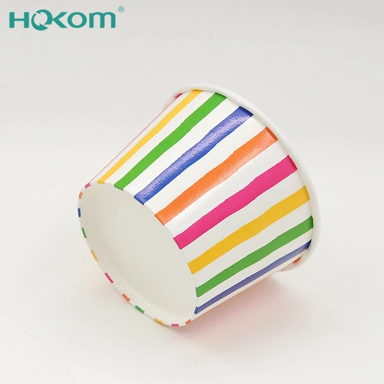 Hokom Disposable Ice Cream Yogurt Mousse Thickened Cups Custom Upper Round Bottom Paper Cup With Lid